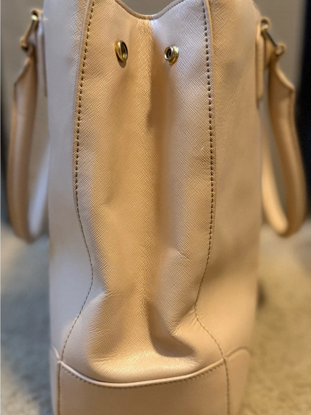 Tory Burch Cream Leather Satchel with Gold Logo